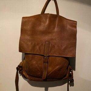 Roots Brown Leather Backpack with Flap and Buckle